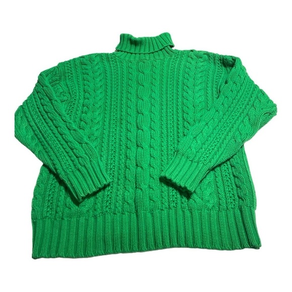 Vintage GAP Green Cable Knit Turtleneck Sweater Medium 100% Cotton Chunky Knit - Picture 6 of 12